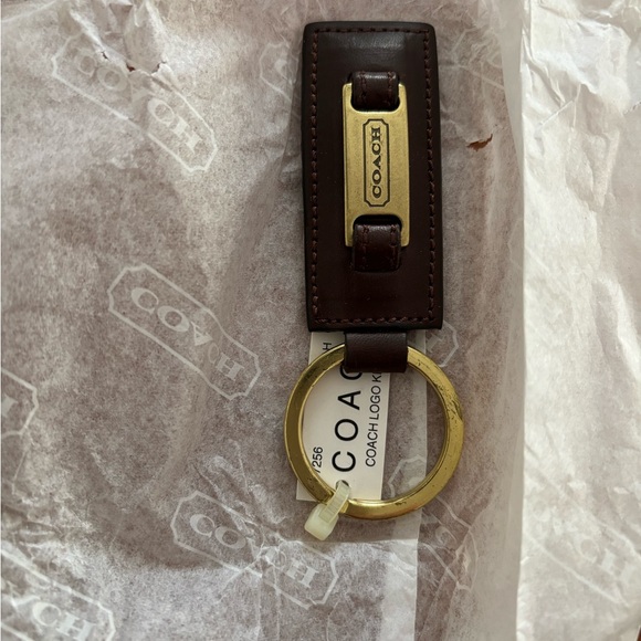 Coach Logo Gold and Brown Leather Key Fob - Picture 1 of 4